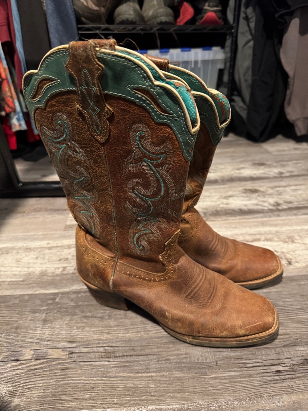 Justin Cowboy Boots with Teal Stitching